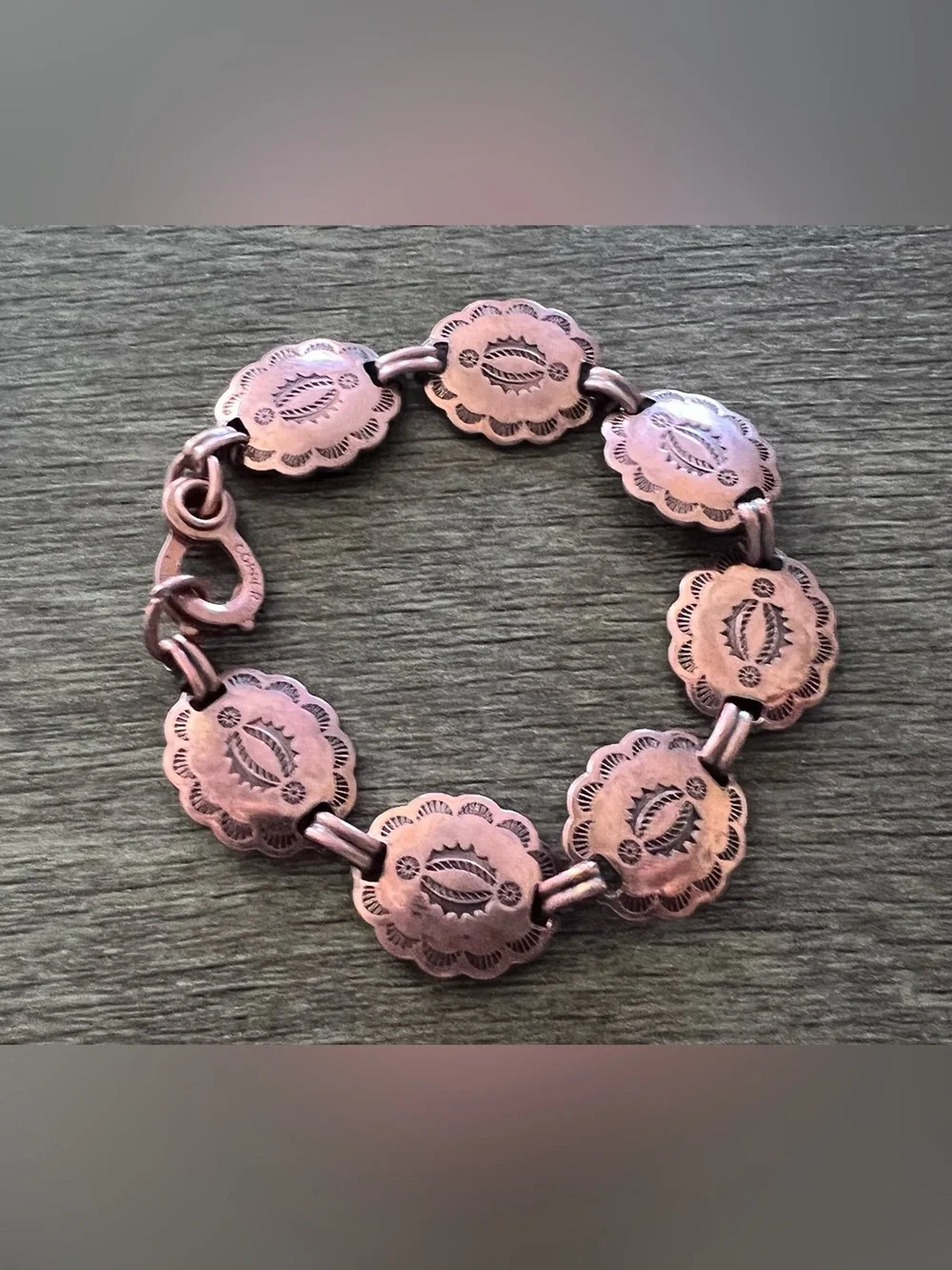 Vintage Fred Harvey Era Pure Copper Stamped Concho Style Bracelet